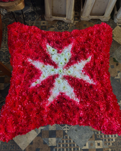 Maltese Cross - 21 inch square pillow with the Maltese Cross embedded in the tribute.