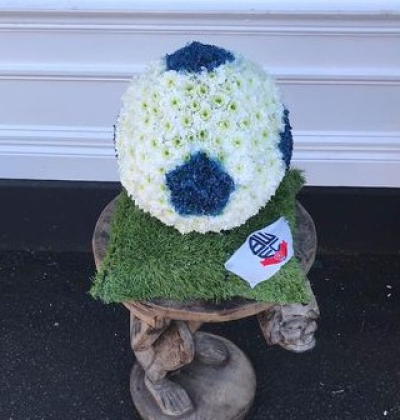 BWFC Football Tribute - A personalised Bolton Wanderers football tribute handcrafted in classic white and navy blooms, complete with club detailing.
