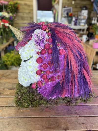 Unicorn Tribute - Made for a special young person who loved unicorns, this handcrafted design is around 1ft wide and 2ft long and nearly 2 foot high.
